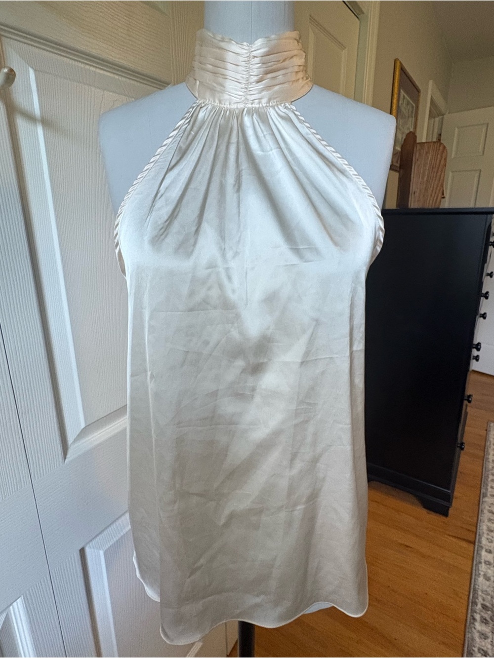 Aqua Silk-Look Ivory Halter Chemise Blouse/Size S